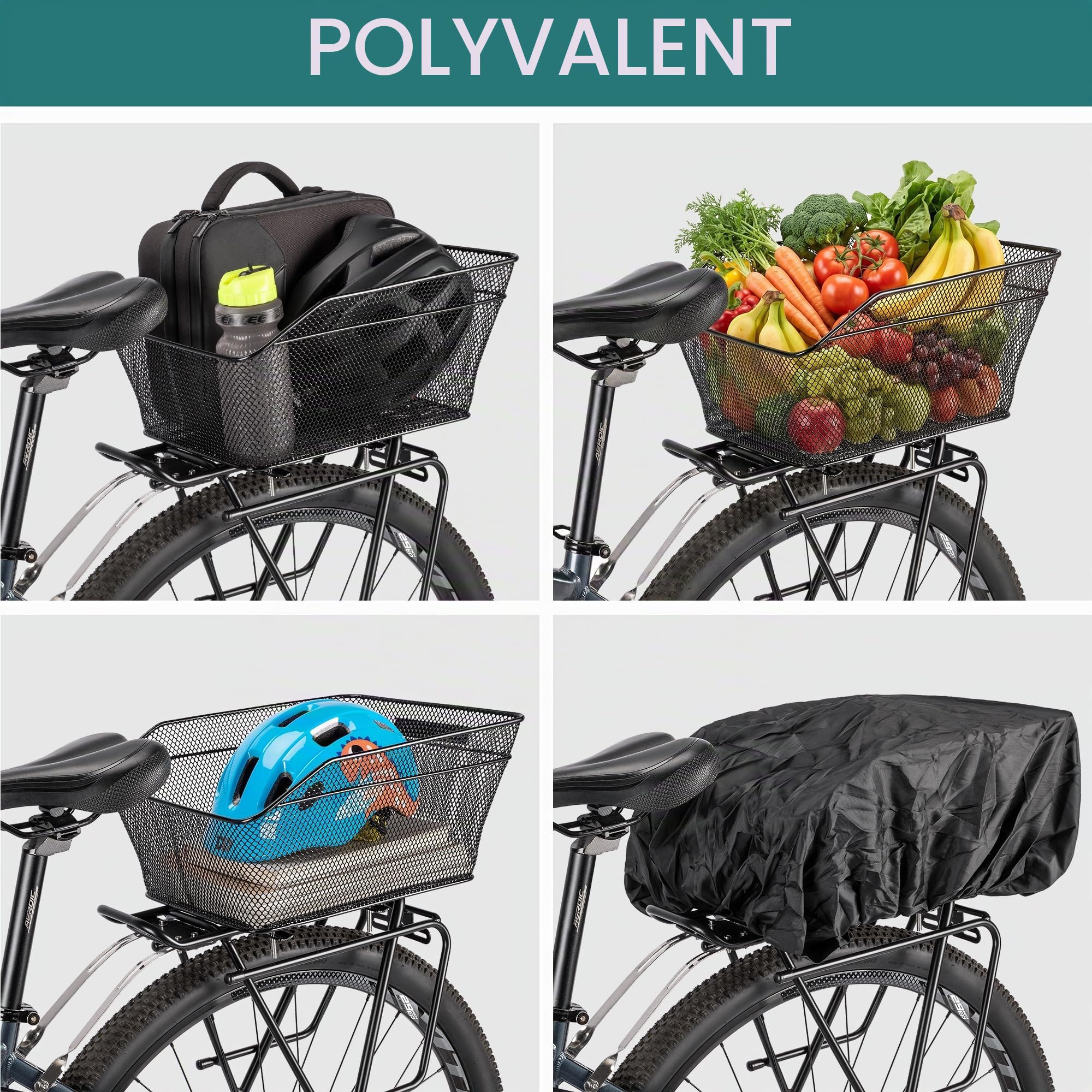 Panier vélo arrière – Panier Robuste en Acier pour Porte-Bagages avec Housse de Pluie, pour vélo et VAE, idéal pour Les Courses, Les trajets et Le Quotidien