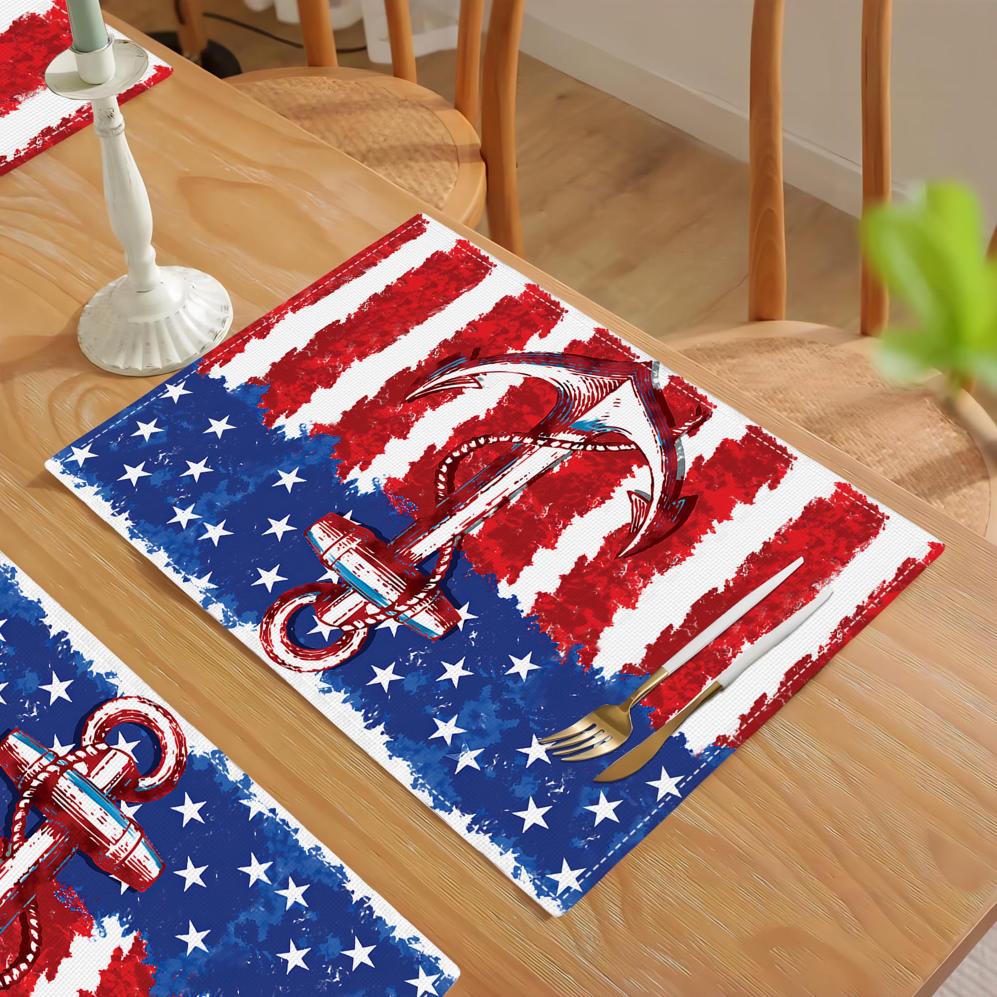4. Juli Tischsets – 6-teiliges Set Mit Patriotischen Sternen & Flaggen-Design, 33 X 48 Cm, Hitzebeständig & Rutschfest