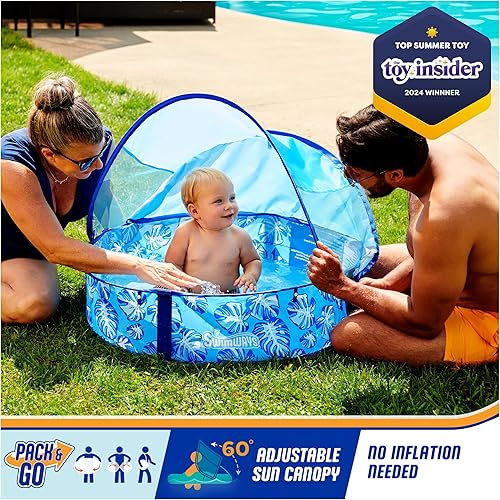 Miniatura 2 de SwimWays Elite - Piscina desplegable sobre el suelo, piscina para bebés con toldo y funda de transporte, piscina plegable para niños de 9 a 24