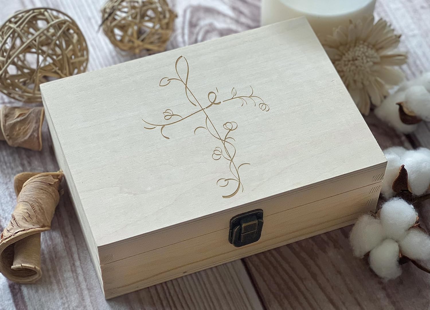 Embrace the Divine Grace: Exquisite Wooden Box with Elaborate Engravings of Sacred Religious Symbols, Perfect for Safeguarding Your Precious Spiritual Mementos and Honoring Your Faithful Journey