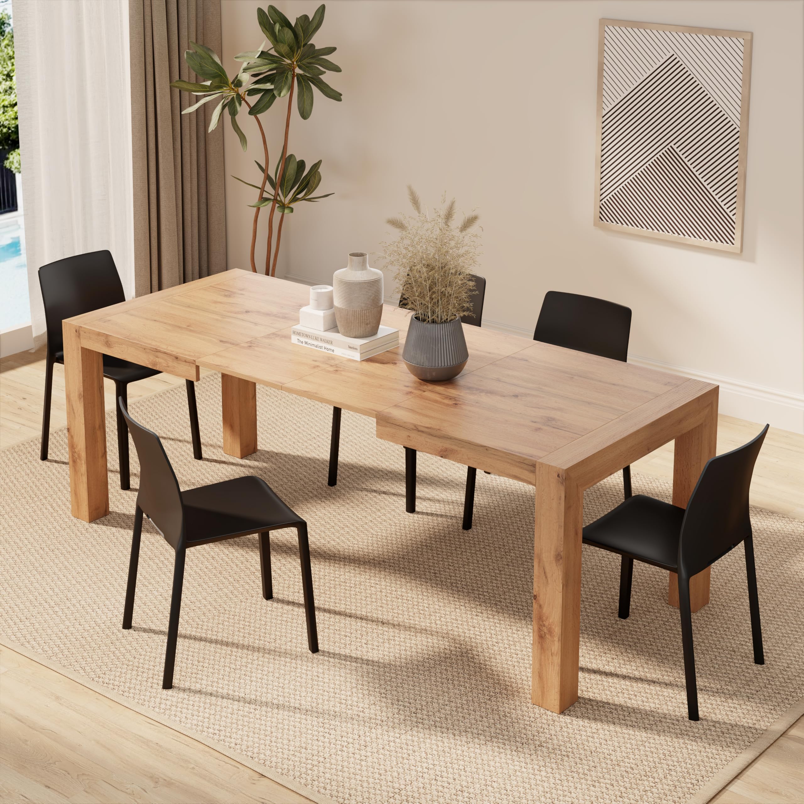 Mobili Fiver, Tavolo Allungabile Moderno, Iacopo, 140(220) x90 cm, Rovere Rustico, per 6-10 persone, Tavolo Cucina, Soggiorno, Made in Italy