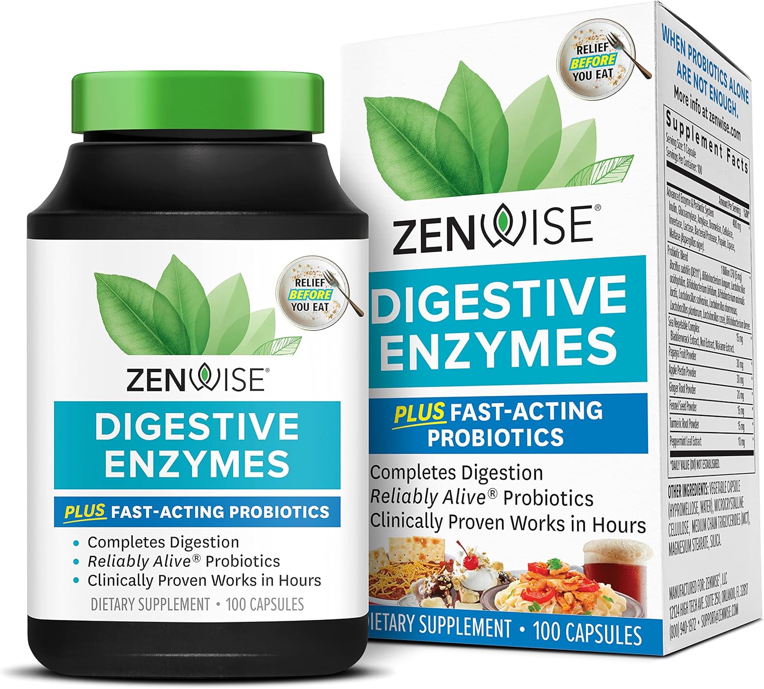 Zenwise Probiotic Digestive Multi Enzymes, Probiotics for Digestive Health, Bloating Relief for Women and Men, Enzymes for Digestion with Prebiotics and Probiotics for Gut Health - 100 Count : Health & Household