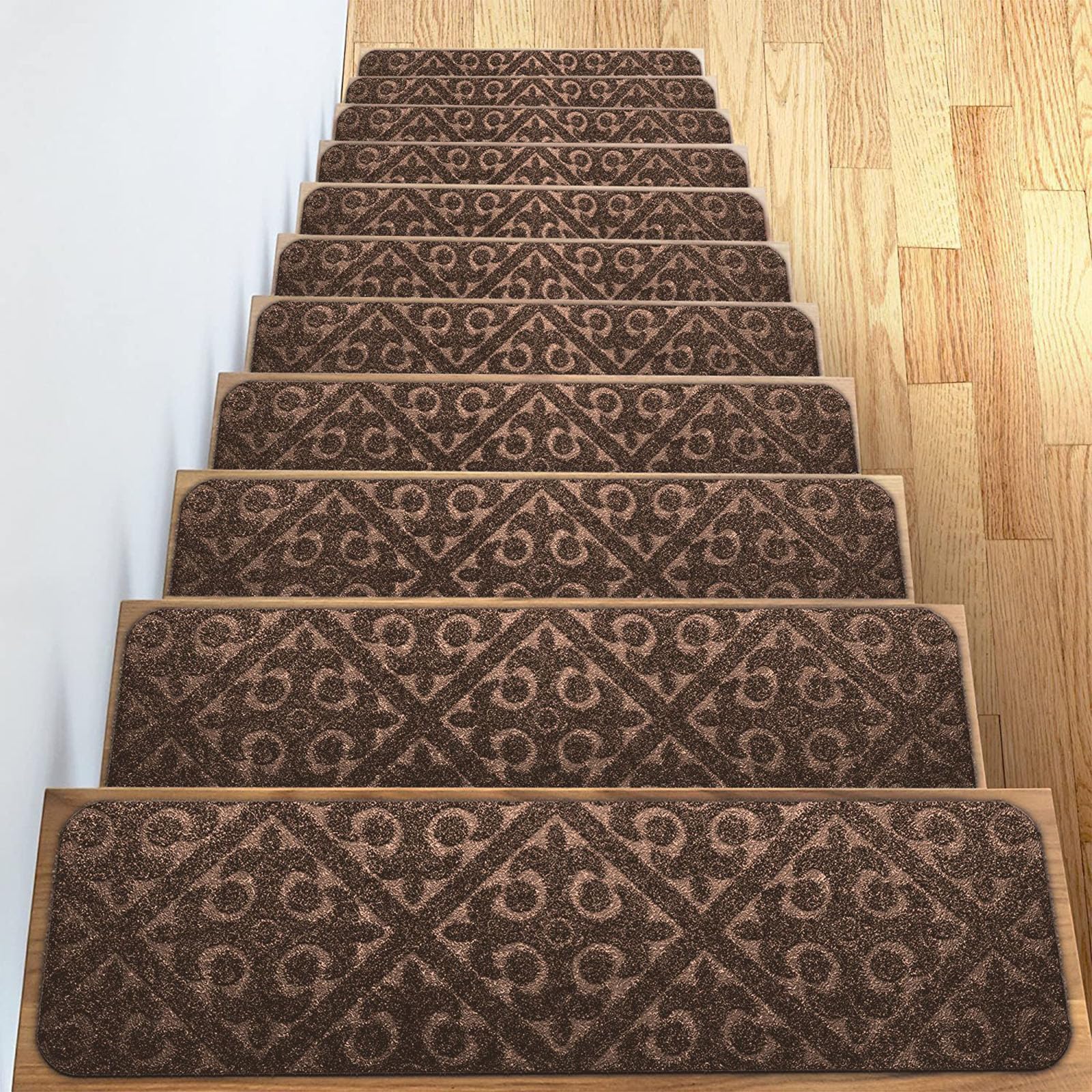 Treppenstufenmatte, 15 Selbstklebende Teppichläufer-Pads, weiche Treppenstufenmatte, für Innentreppendekoration, Rutschfester Treppenstufenteppich,005,20 * 76