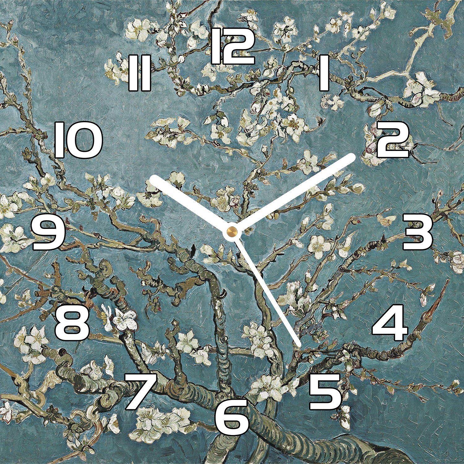 Horloge en verre Cherry Blossom pour décoration murale de salon et cuisine