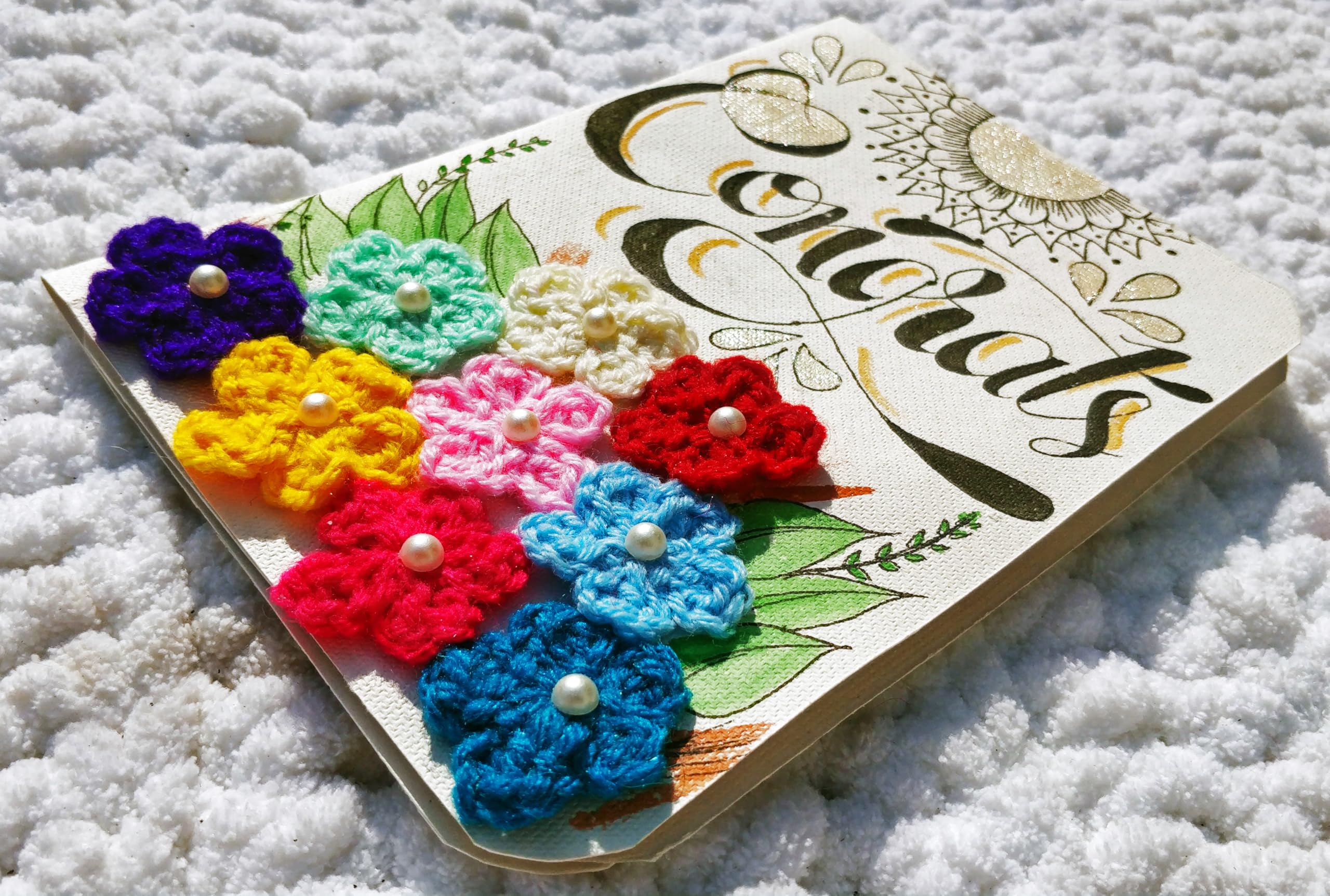SKAISTA Congrats Greeting Card Congratulations Gift For New Job Banner Handwritten Wishes Hand Knitted Crochet Flowers Note Cards Handmade With Envelope Decoration Voucher Sash 4