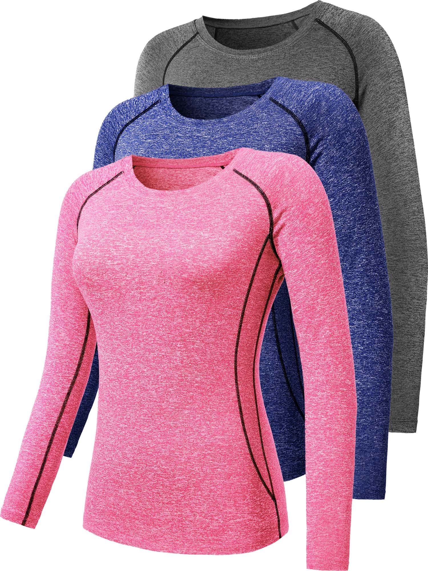 CADMUS 1 or 3 Pack Workout Long Sleeve Shirts for Women Dry Fit Compression Running Top