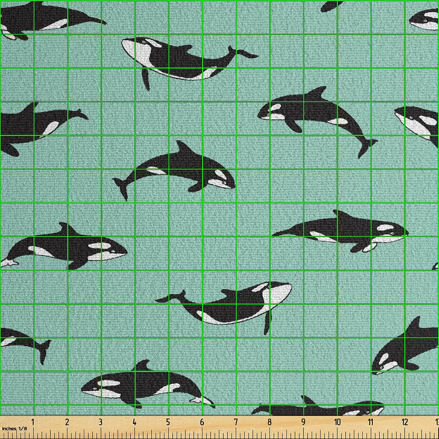 Ambesonne Killer Whale Faux Suede Fabric by The Yard, Swimming Fish Marine Ocean Wildlife Tropic Sea Illustration, for Indoor Outdoor DIY Projects Upholstery, 2 Yards, Turquoise Charcoal Grey