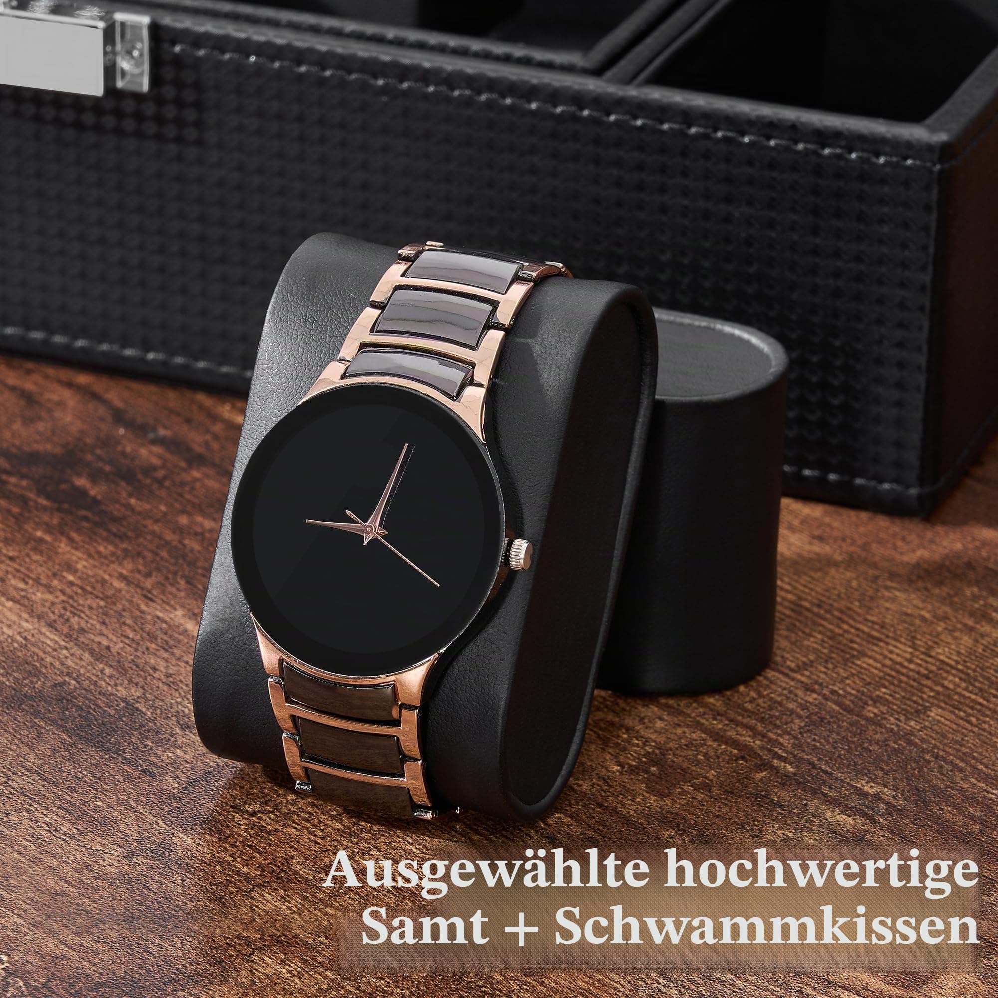 BEWISHOME Schmuckkästchen für Herren, Schmuckkästchen für Männer und Frauen mit 4 Uhrengehäusen, abnehmbares Tablett, Schmuck-Display-Aufbewahrungsbox, Armbandgehäuse, Schwarz SSH07C