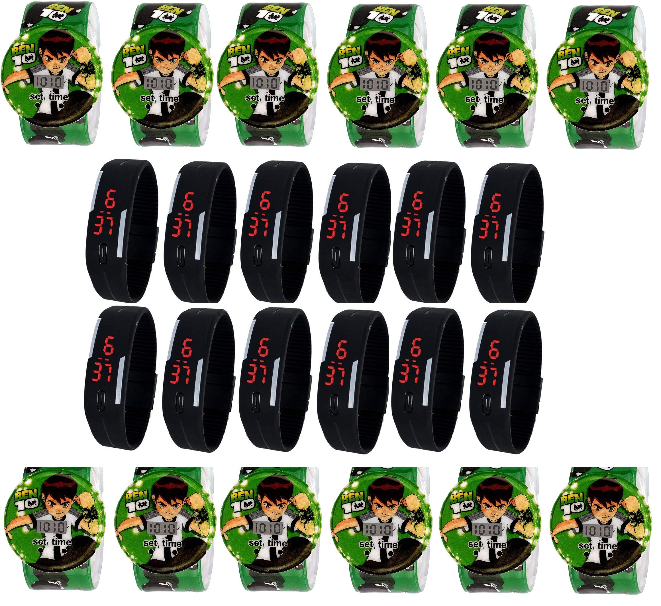 Pappi-Haunt Digital BEN10 & Rubber Jelly Slim Silicone Sports Led Smart Band Watch for Kids - Set of 24