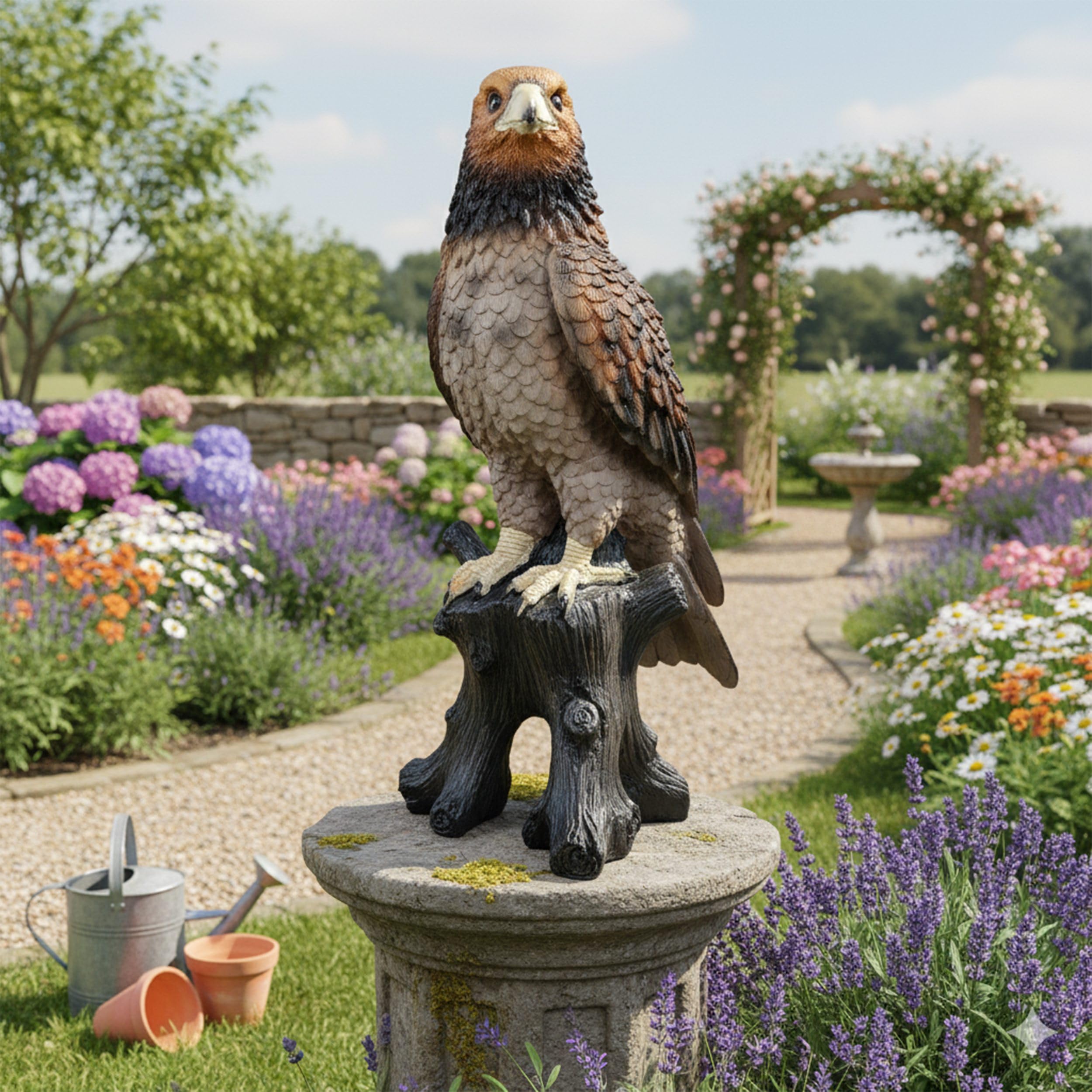 colourliving Adler Figur XXL und XL, Gartenfigur auf Baumstamm als Deko Greifvogel für Garten Terrasse Balkon und Wohnbereich (XL)