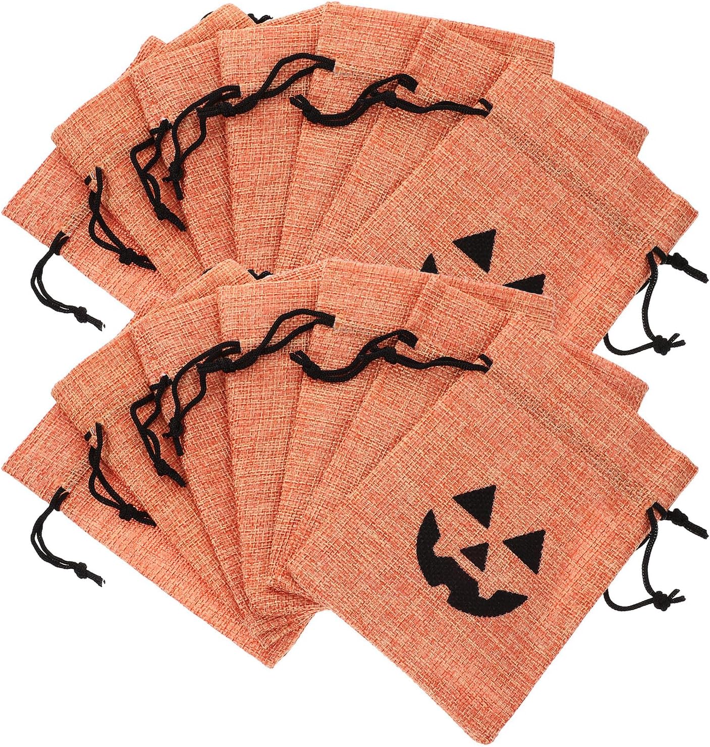 Yardwe 50pcs Halloween Drawstring Candy Bags Pumpkin Print Treat Pouches 10x14cm Reusable Cotton Burlap Favor Bags for Party Supplies