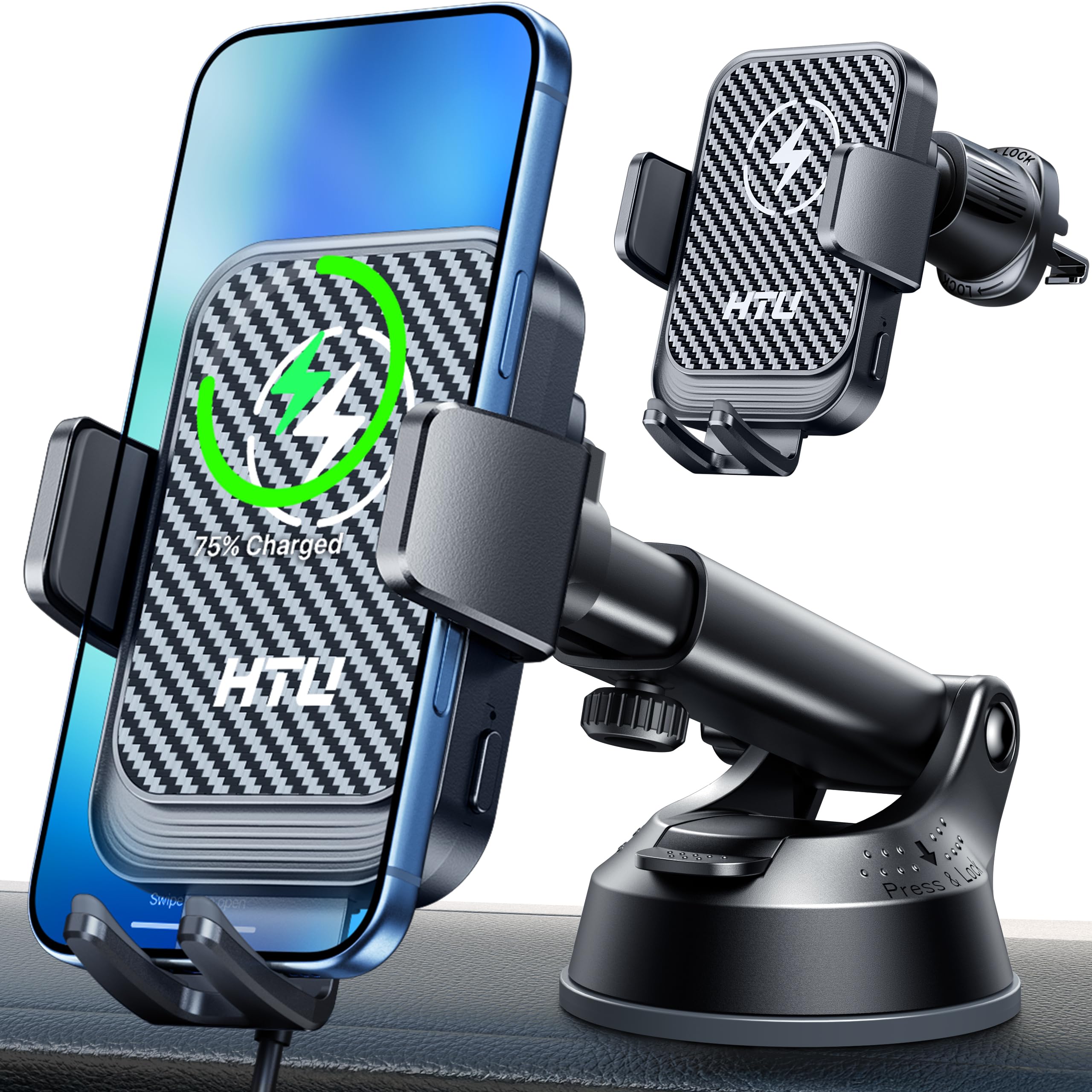 Wireless Car Charger 15W Fast Charging Auto Clamping Car Charger Phone Mount Phone Holder fit for iPhone 17