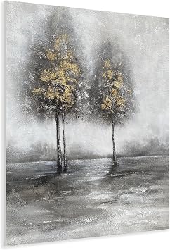 Yihui Arts Tree Couples Canvas Wall Art - Large Vertical Painting Picture with Gold Foil, Perfect for Family, Office, Bathroom or Nature Decor in Grey, White and Gold