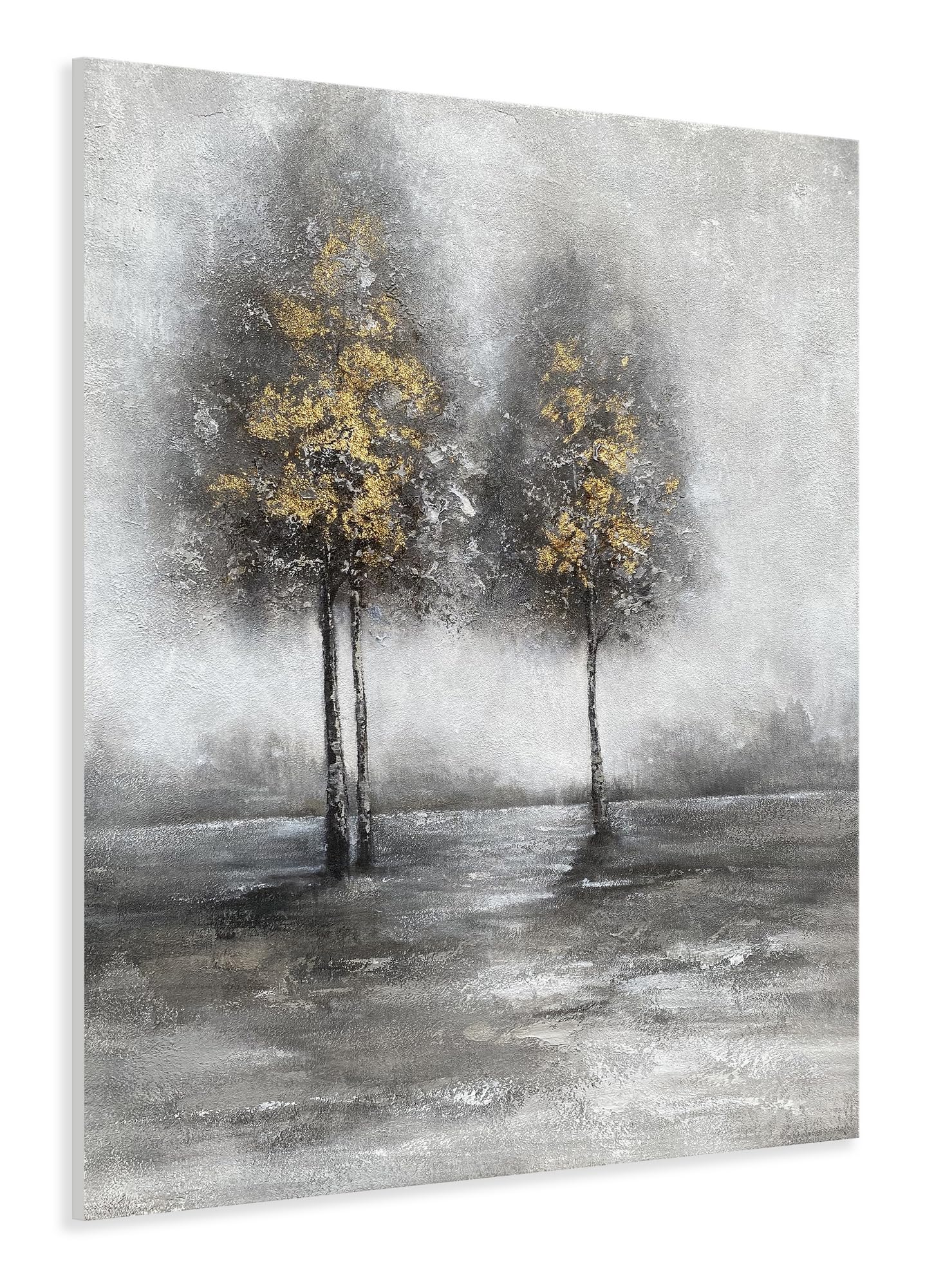 Yihui Arts Tree Couples Canvas Wall Art - Large Vertical Painting Picture with Gold Foil, Perfect for Family, Office, Bathroom or Nature Decor in Grey, White and Gold