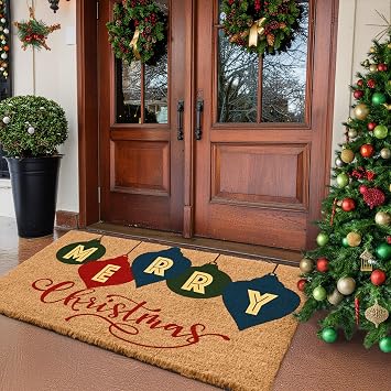 LuxUrux Extra Large Christmas Door Mat 3x5 Feet Merry Christmas Coir Doormat for Front Porch Durable Outdoor Christmas Rug with Non-Slip Back Christmas Welcome Mat Outdoor Decor