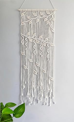 Miniatura 2 de Winterdemoon Cortina de macramé para colgar en la pared, decoración bohemia con cuentas, decoración de pared de macramé, decoración de pared de