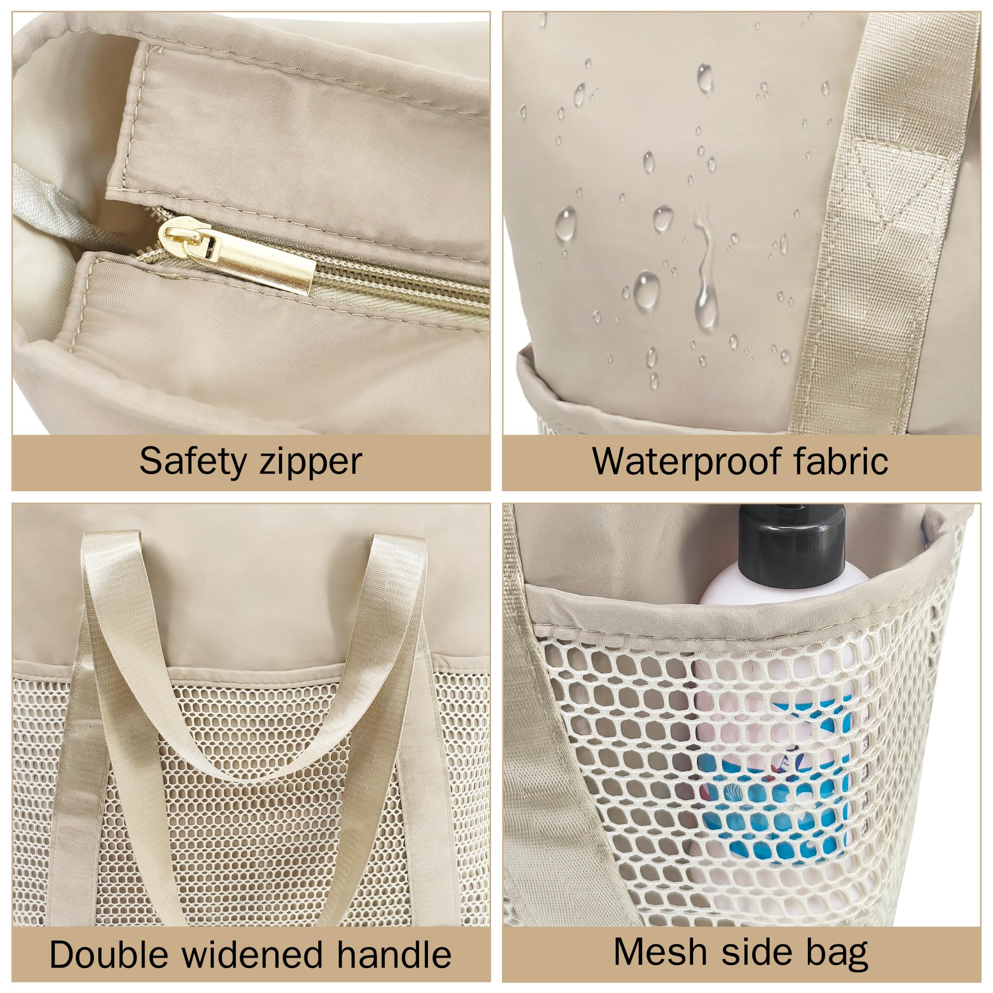 beifon Strandtasche XXL Familie mit Reißverschluss, Strandtasche Damen Große Wasserdicht Faltbar, Mesh Badetasche Beach Tote Bag Strand Tasche Shopper für Strand Reisen Urlaub