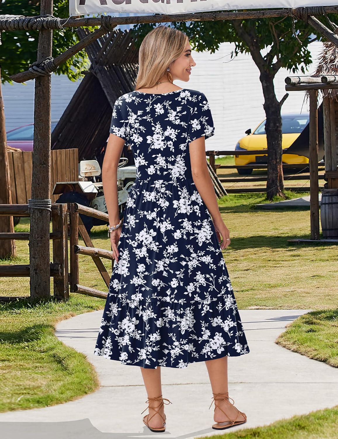 Zeagoo Women Summer Midi A Line Dress Short Sleeve Casual Flowy Tiered Beach Long Sundress with Pockets 2026 Vacation Travel - Image 6