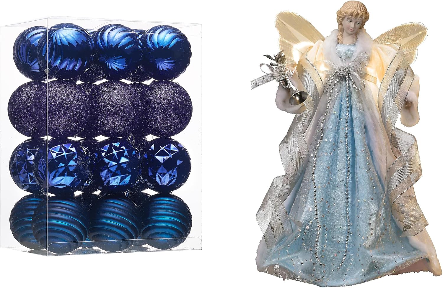 Valery Madelyn Christmas Tree Decorations Ornament Set for Fall Halloween Decor&Lighted Christmas Angel Tree Topper with Timer