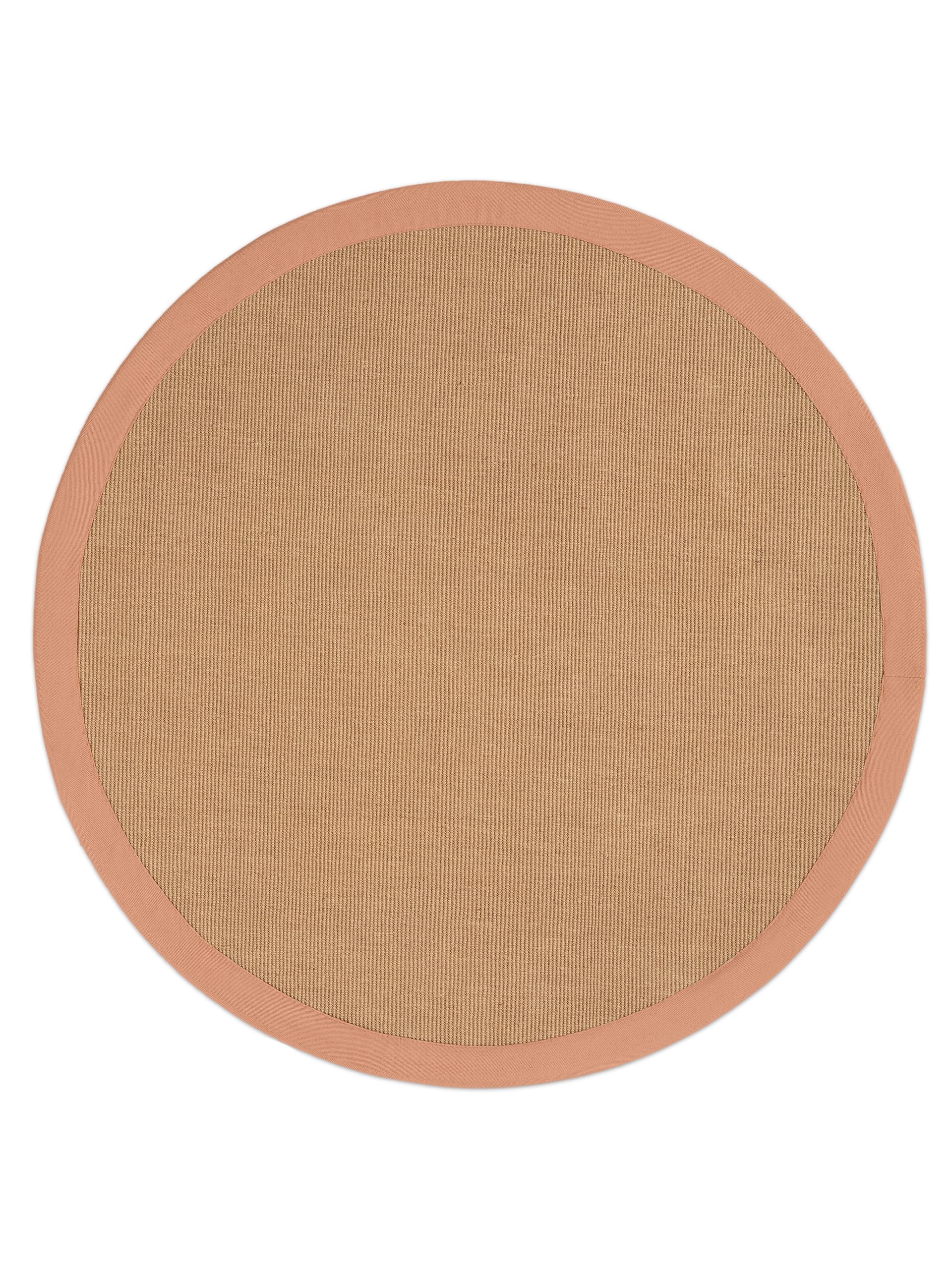 carpetfine Sisalteppich Naturfarbe Ø 160 cm handgewebt mit Bordüre aus Baumwolle in Pfirsich | Moderner Rutschfester Flachgewebe Teppich Uni aus Naturfasern für Wohnzimmer, Schlafzimmer
