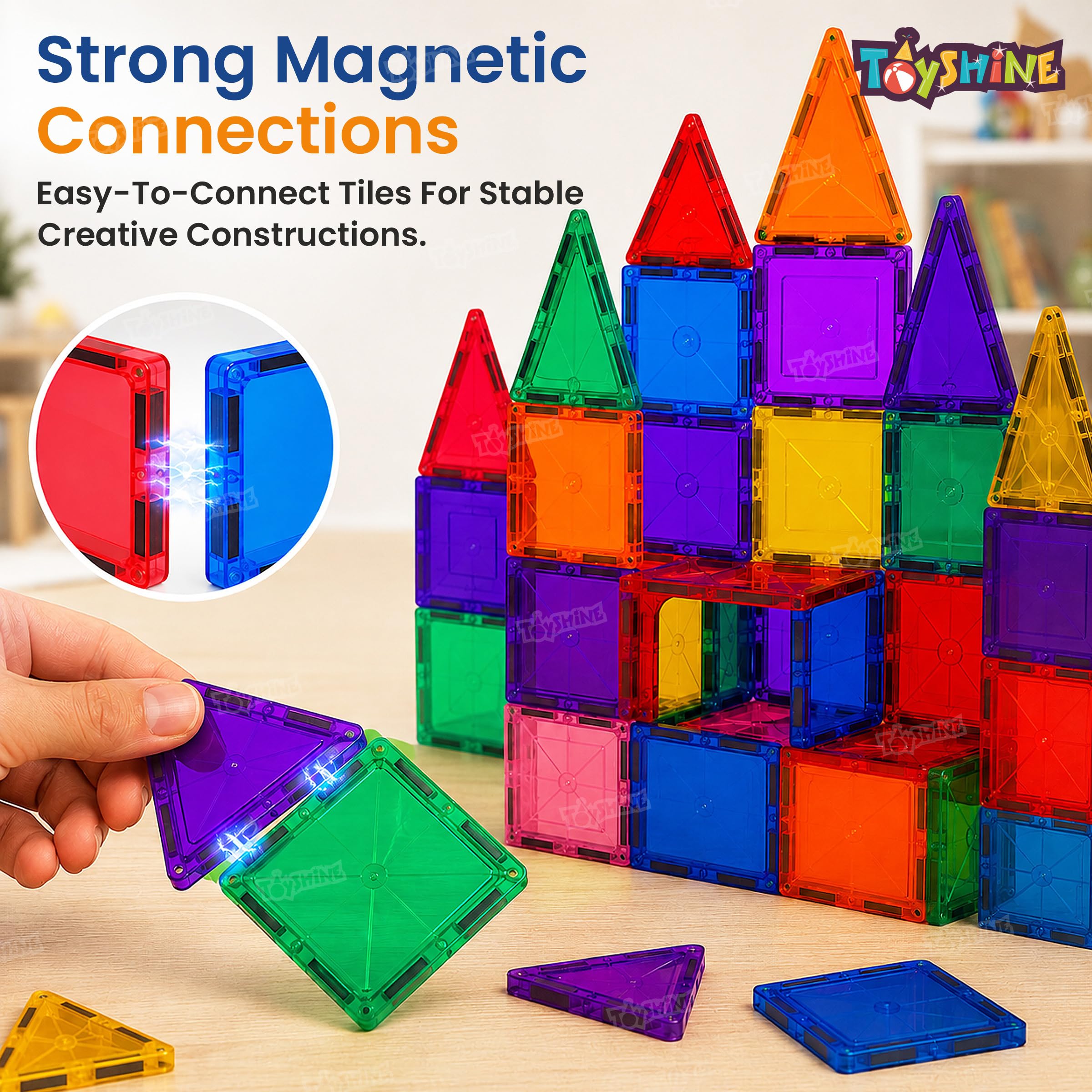 Toyshine Kids Magnet Toys Magnetic Tiles, 48 PCs Magnetic Building Blocks, Educational Toys for Kids Children 2
