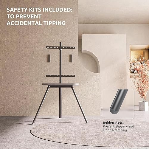 Miniatura 7 de Soporte de TV con caballete para pantallas LED LCD OLED de 43 a 65 pulgadas con capacidad para hasta 88 libras, soporte de suelo de trípode
