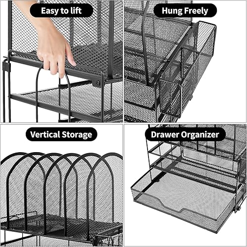 Miniatura 3 de ORDROLL Organizadores de papel de escritorio y accesorios, bandejas de letras de 3 niveles con 5 soportes verticales para archivos, cajón y soporte