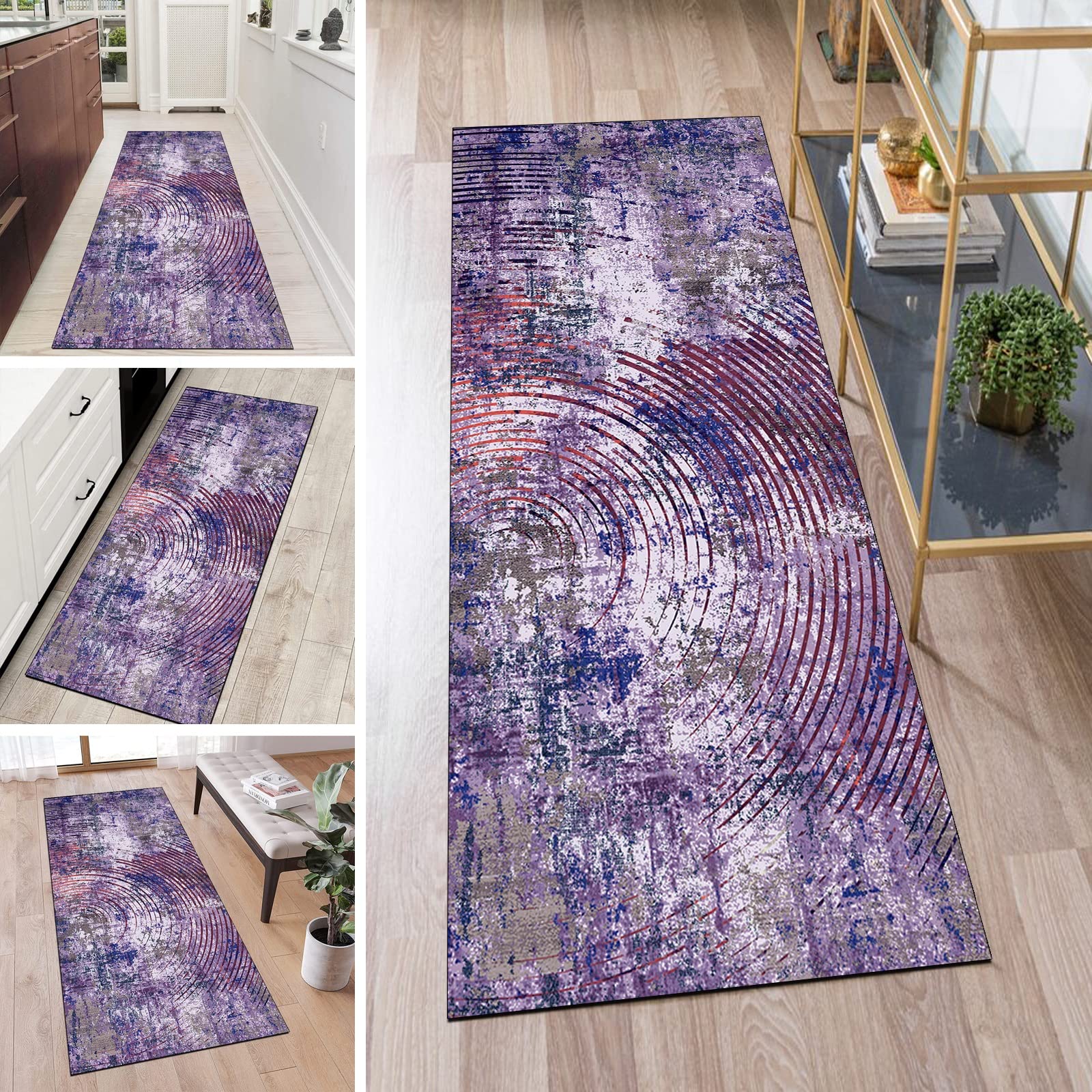Tapis de couloir antidérapant vert et marron 40x100 cm lavable