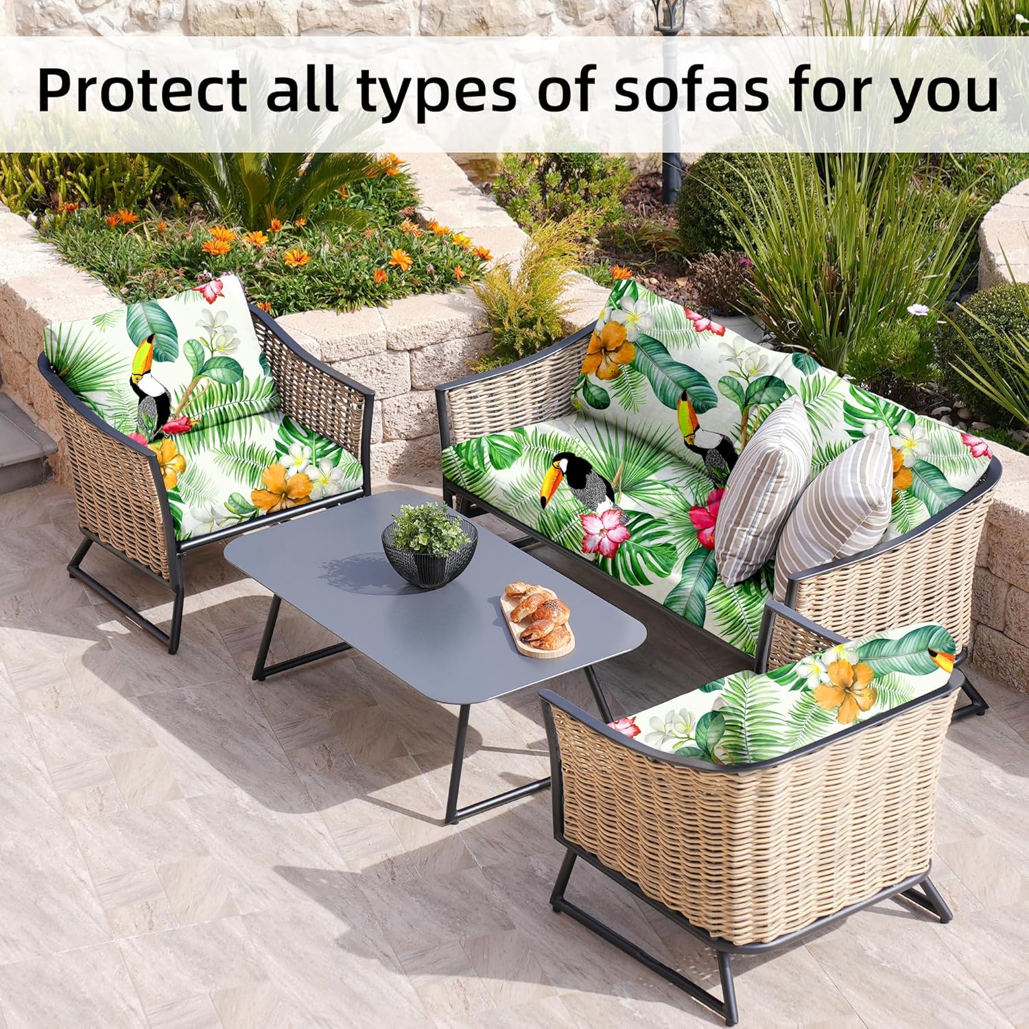 8Pcs Stretch Patio Cushion Covers,Outdoor Couch Covers Replacement,Outdoor Couch & Sofa Slipcovers,for Patio Furniture Cushion Covers,Washable Reusable urniture Protector(Pelican,8PCS) thumbnail