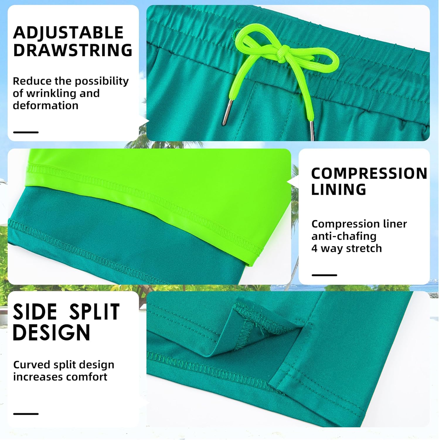 FT FENTENG Mens Swim Trunks with Compression Liner 7" Board Shorts with Zipper Pockets 2 in 1 Quick Dry Bathing Suits - Image 4