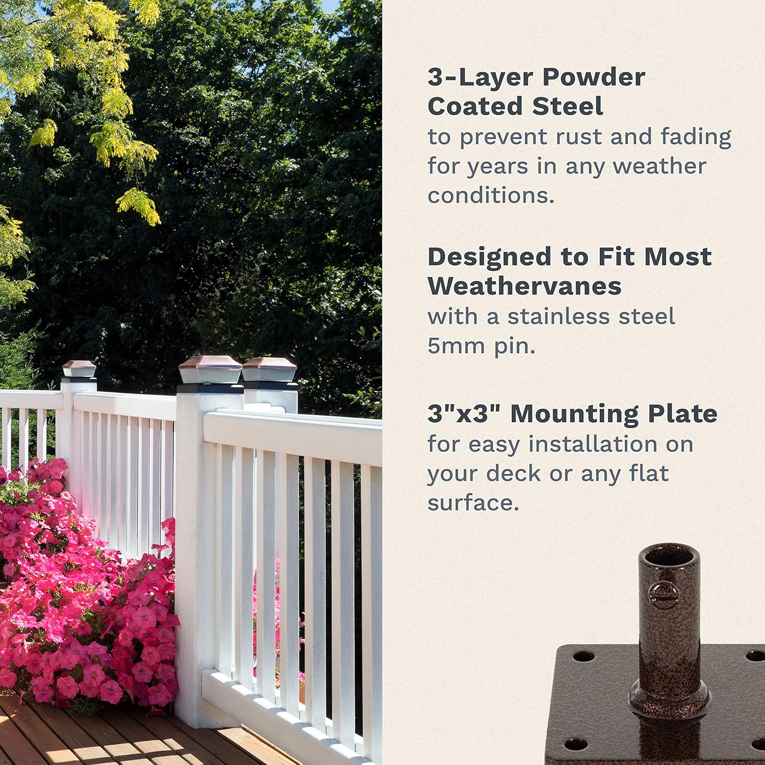 EZ Vane Weathervane Deck Mount — Antique Copper Finish, Handcrafted in USA, Steel with Durable Triple Powder Coating