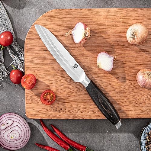 Miniatura 6 de WILDMOK Cuchillo utilitario de 5 pulgadas, cuchillos de cocina pequeños ultra afilados, cuchillo de corte de frutas y verduras, acero alemán y mango