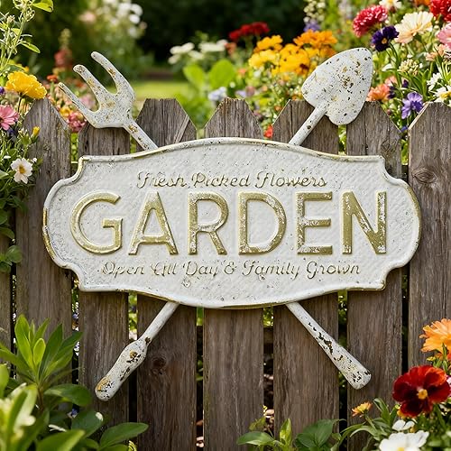 Vintage Distressed Metal Garden Sign Rustic Farmhouse Wall Decor with