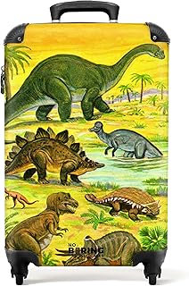 NoBoringSuitcases.com Children\'s Luggage Kids Suitcase for Boys - Hand Luggage - Cabin Suitcase - Hard Shell Trolley 55x40x20 cm on Wheels - Dino Illustration Yellow - 20\" - 10kg