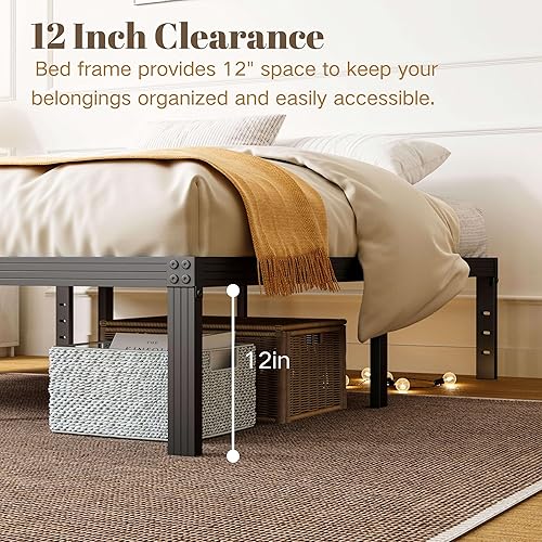 Miniatura 86 de ZIYOO Base de cama individual con listones de acero resistente, marco de cama de plataforma de 14 pulgadas, diseño antideslizante, no necesita