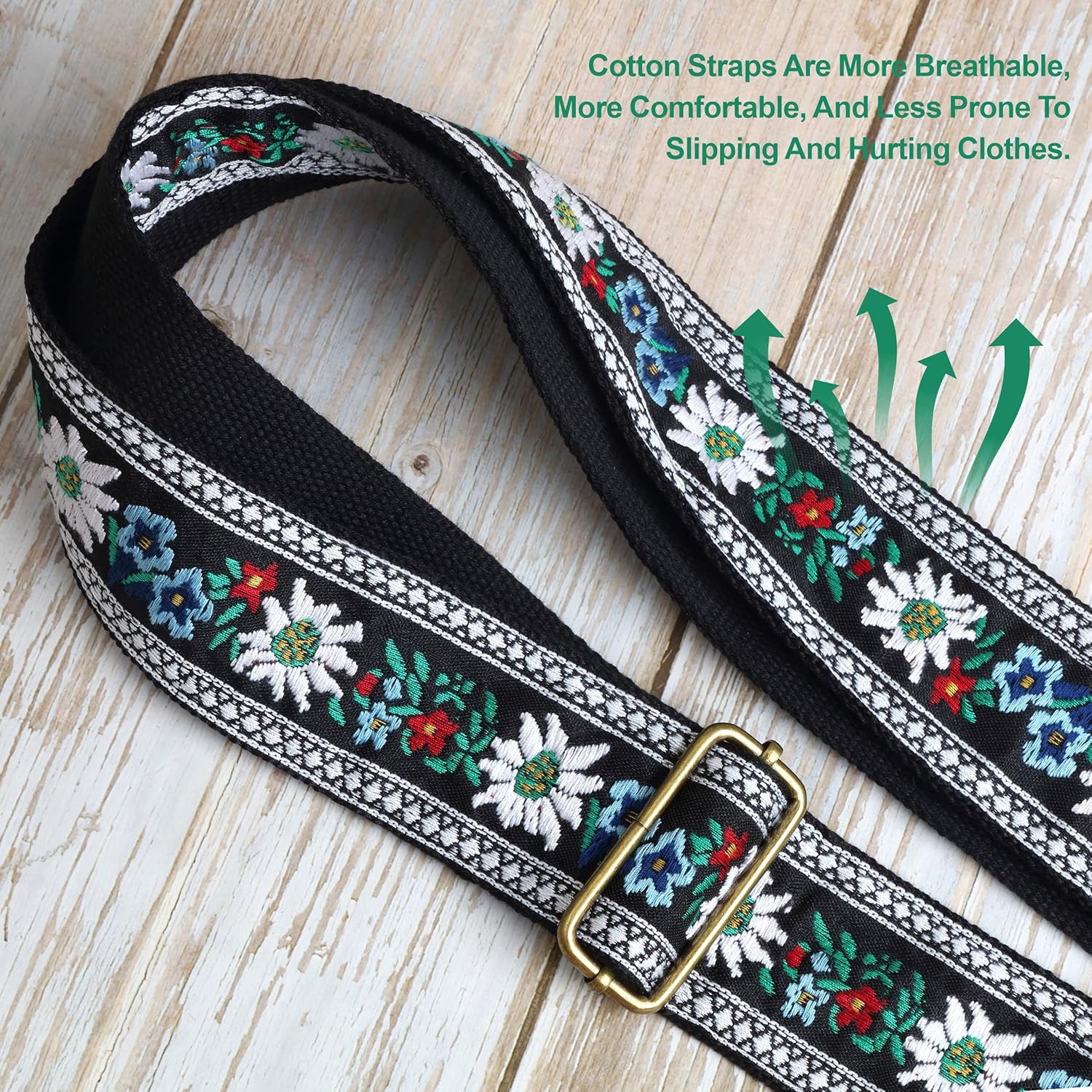Nefelibata Guitar Strap,Vintage Jacquard Embroidery Cotton Guitar Straps with Crazy Horse Leather Ends for Acoustic,Come with Strap Button,2 Strap Locks and 4 Guitar Picks(African Chrysanthemum : Musical Instruments