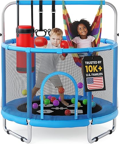 Trampolín para niños pequeños de 55 pulgadas, para interiores y exteriores, trampolín de 5 pies, mini trampolín ultra seguro para niños con red de
