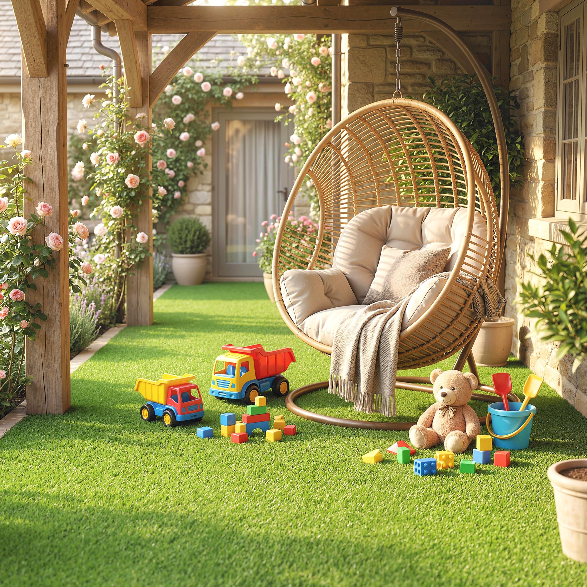 Outsunny Césped Artificial 1m x 4m, Alfombra Césped Artificial con Altura de Hierba 10 mm, Drenaje Automático, para Jardín, Terraza, Patio, Balcón, Interior y Exterior, Verde