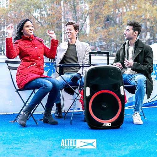 Miniatura 6 de Altec Lansing SoundRover - Altavoz Bluetooth inalámbrico con micrófono, altavoz de sistema recargable para fiestas, karaoke DJ con luces LED y