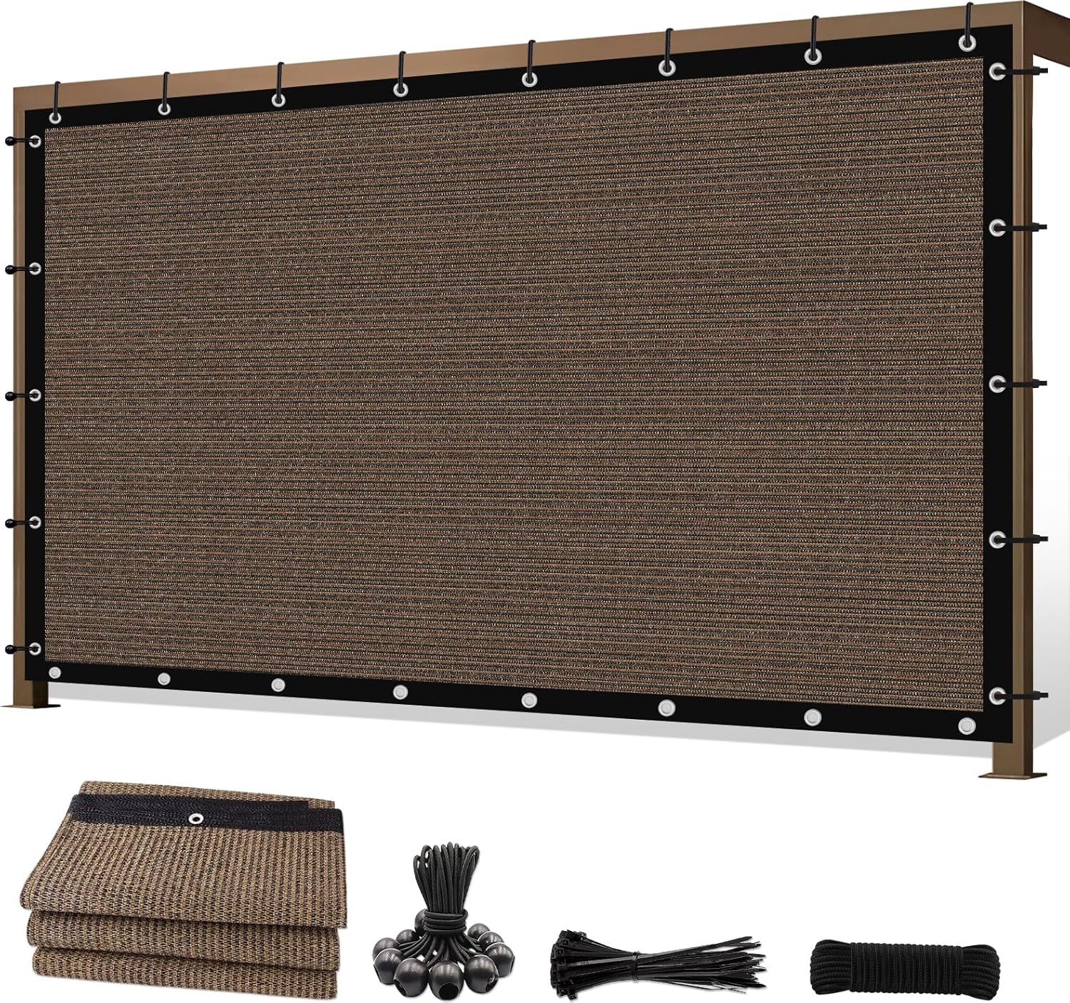 8'X 12' 90% Sun Shade Cloth Outdoor Patio Mocha Pergola Shades Cover Privacy Screen UV Block Porch Screens Canopy for Patio Outside Outdoor