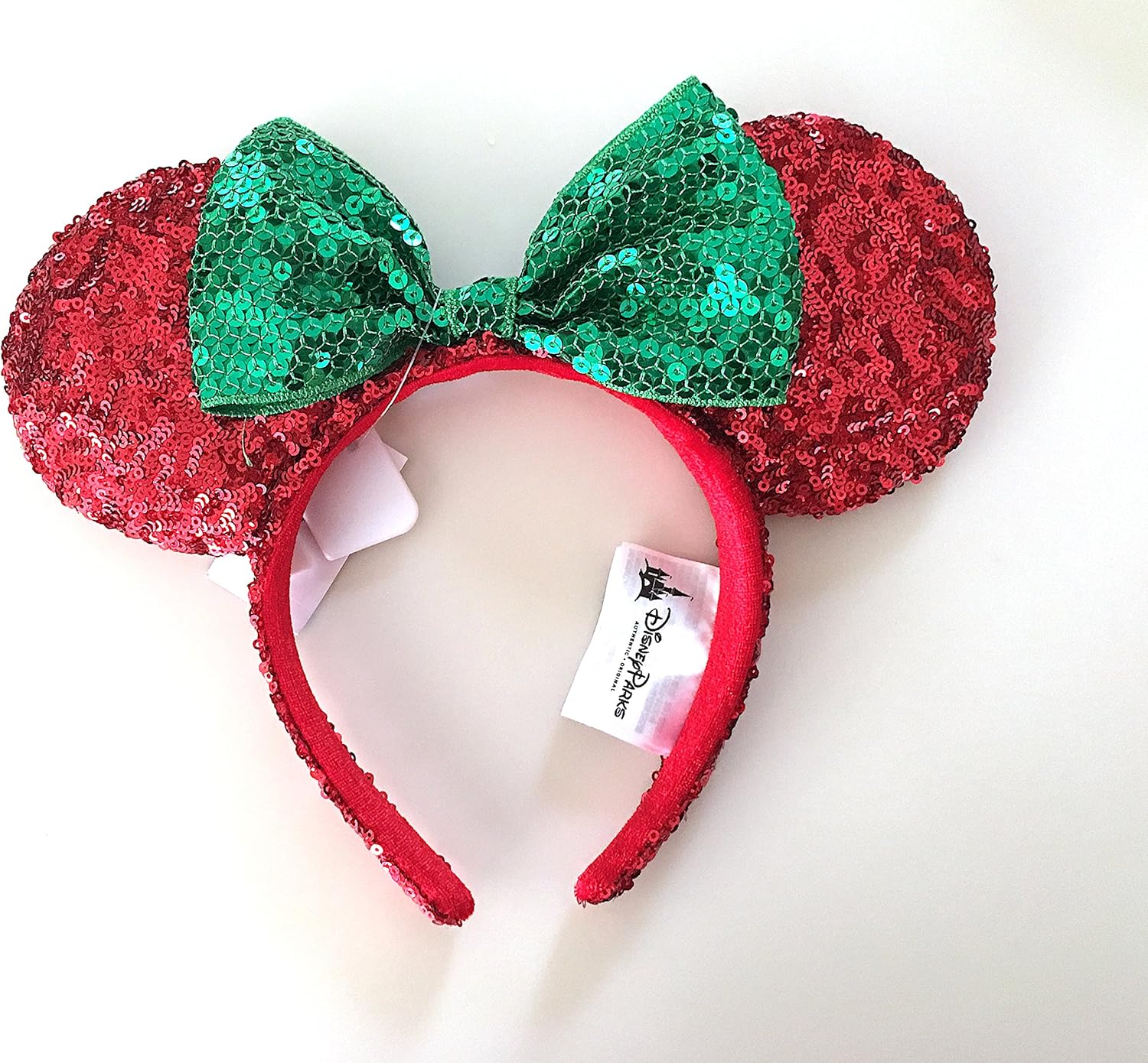 Disney Parks Minnie Mouse Bow Green Red Sequin Ears Headband