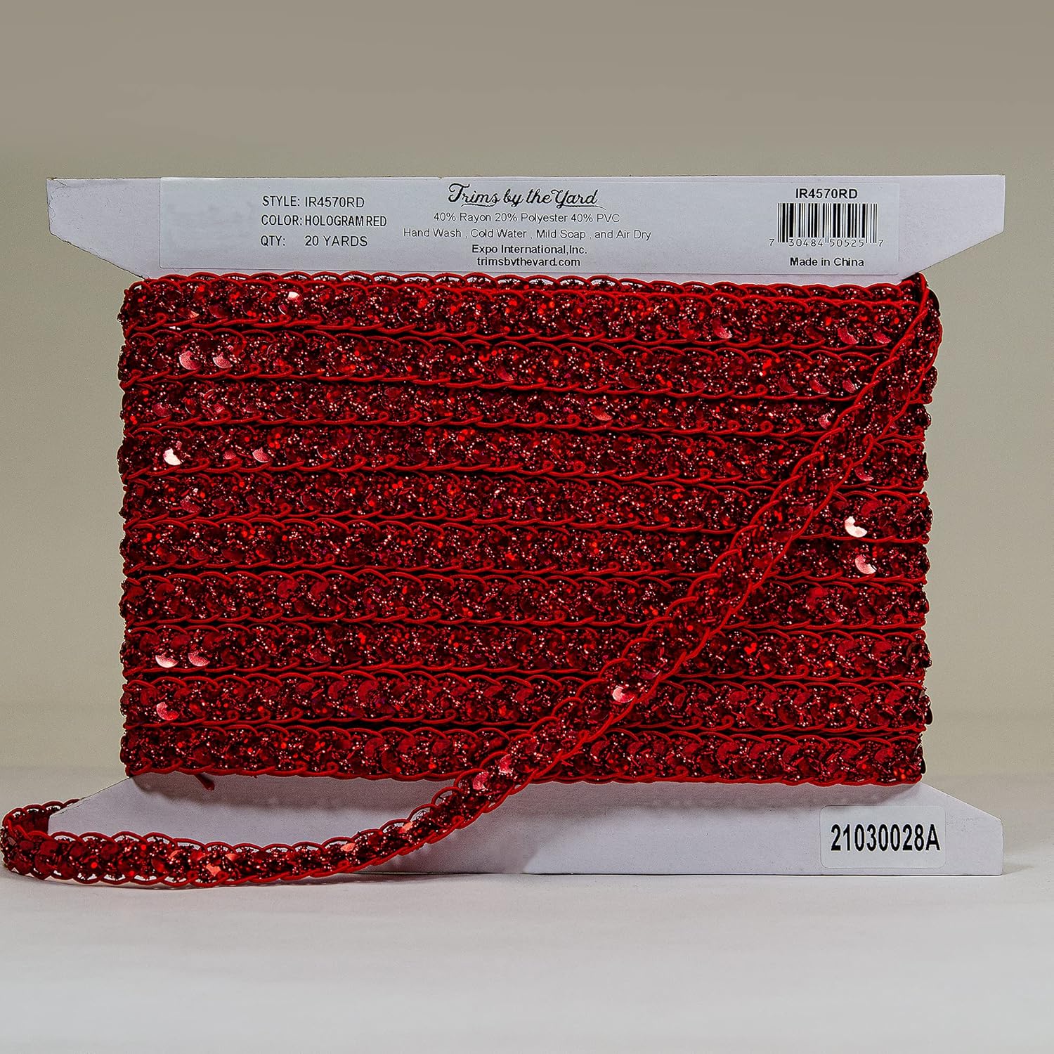 Trims By The Yard Thea Sequin Braid Cord Trim, 1/2-Inch Versatile Sequins for Crafts, Durable Sequin Trim for Costumes or Party Decorations, 100-Yard Cut, Red