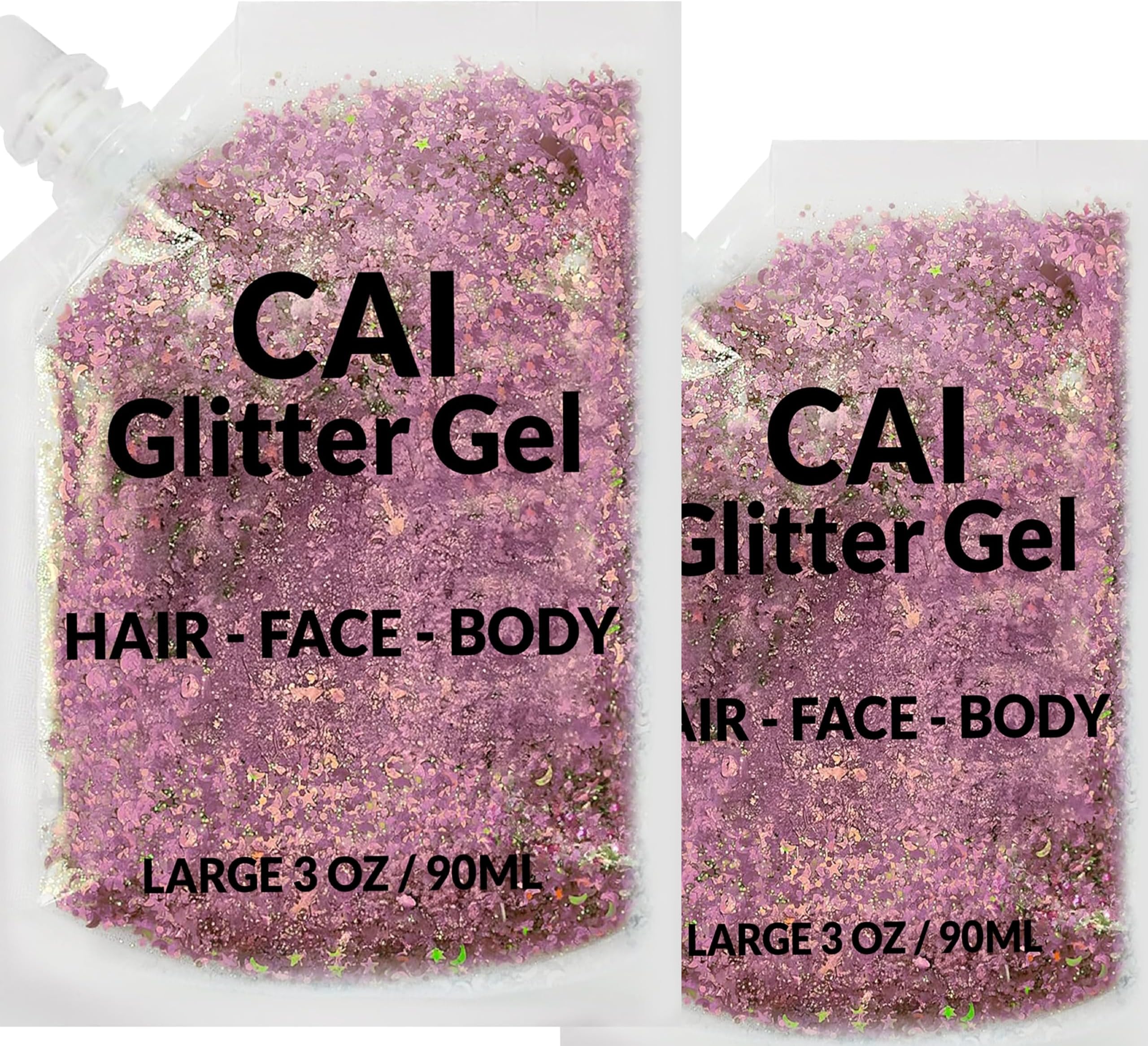 Hair Glitter Gel โ Body Glitter for Kids and Women โ Iridescent Holograph Cosmetic-Grade Gel w/Moon & Stars for Hair, Body & Face, Applies Smoothly w/o Glue & Washes Off Easily, 3 Oz - Rose 2Pack