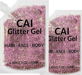 Hair Glitter Gel – Body Glitter for Kids and Women – Iridescent Holograph Cosmetic-Grade Gel w/Moon & Stars for Hair, Body & Face, Applies Smoothly w/o Glue & Washes Off Easily, 3 Oz - Rose 2Pack