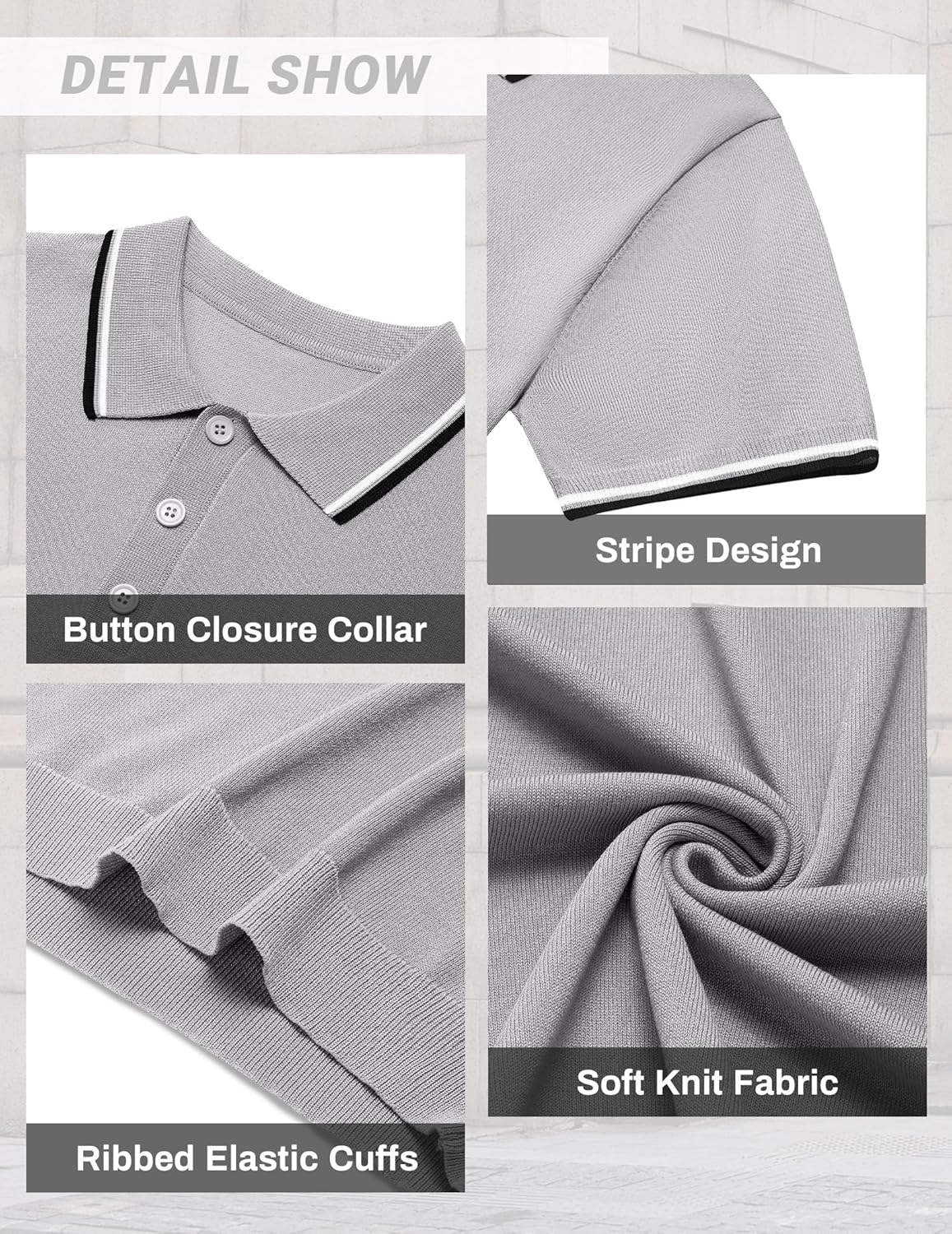 COOFANDY Men's Knit Polo Shirts Short Sleeve Casual Button Golf Polo Shirts Collared T Shirt - Image 5