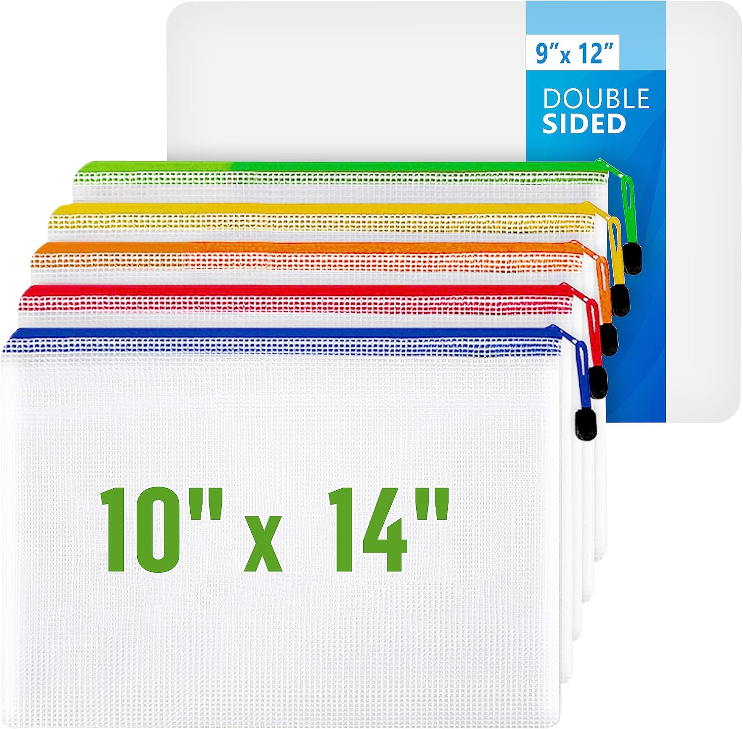10 Mesh Bags with Zipper 10x14 & 10 Blanked Dry Erase Lapboard 9x12 - Zipper Pouches for Organizing - Small Dry Erase White Board for Kids - Plastic Mesh Zipper Bag - Portable Mini Whiteboards