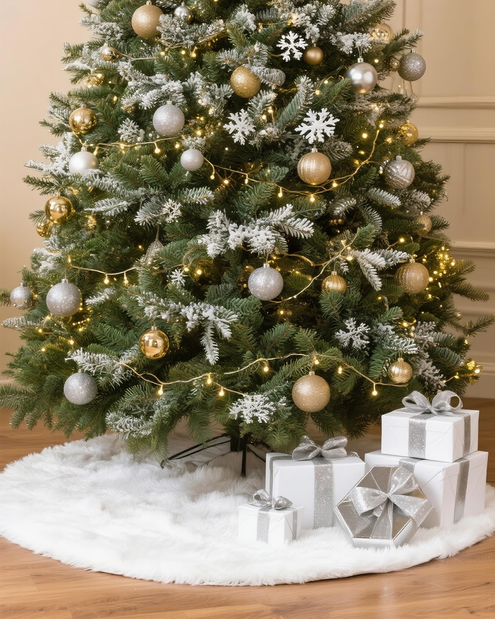 LIHAO Jupe de Sapin de Noël Cache Pied Tapis Peluche Blanc 78cm