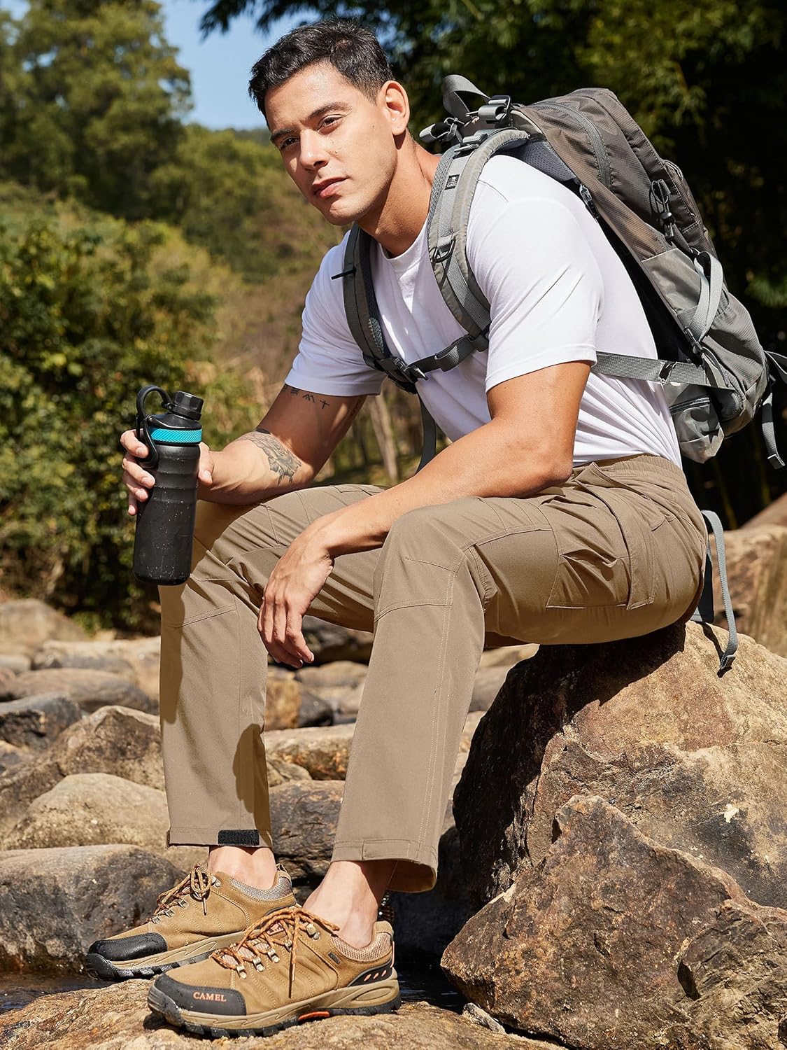 Men's Lightweight Hiking Cargo Pants Water-Resistant Quick-Dry Climbing Camping Fishing Work Outdoor Pants - Image 8