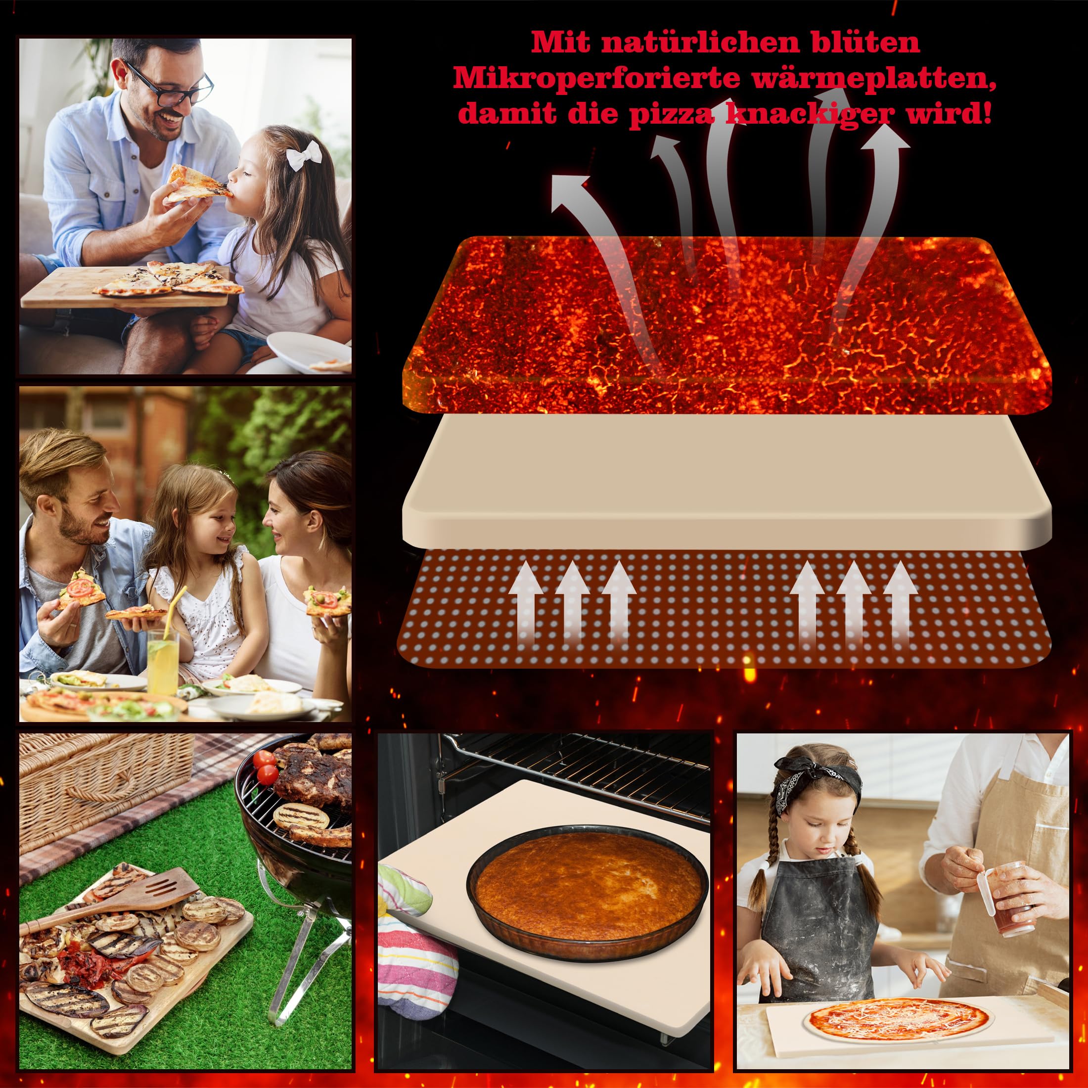 Piedra de pizza para horno Pleafind 38cmx30cm - Corteza de pizza - Bandeja de pizza de 33cm, Piedra de pizza de cordierita para grill de gas Set para pizza italiana (5en1)