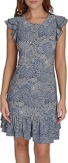 Women's Sleeveless Round Neck Ruffle Trim Mini Dress - Buy now